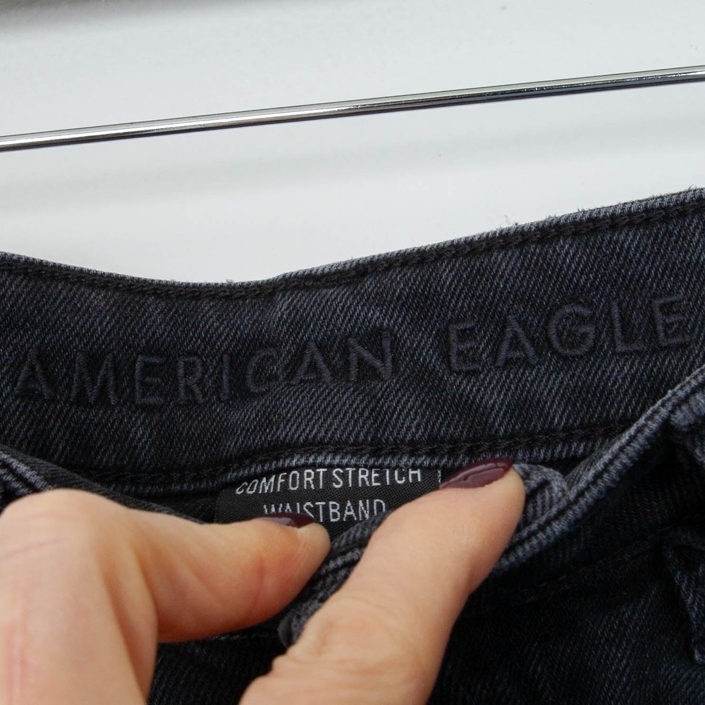 American Eagle Womens Distressed Mom Jeans Size 000R Black‎ Grunge Streetwear - Picture 4 of 8